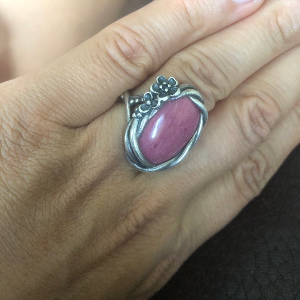 Retired Authentic Pandora | 56 | Pink Rhodonite Silver Ring